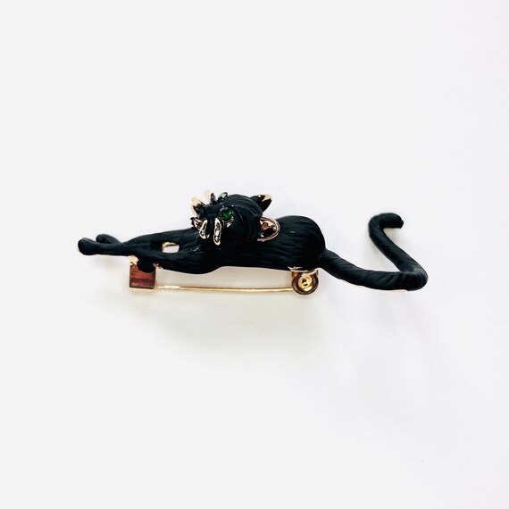 Gold-tone Black Mate Sassy Cute Black Cat with Gr… - image 2