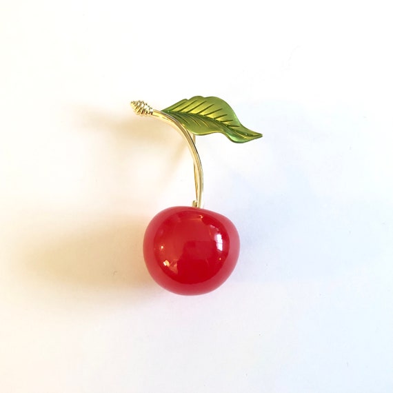 Gold-tone Juicy Red 3D Montmorency Cherry Acrylic Fruit