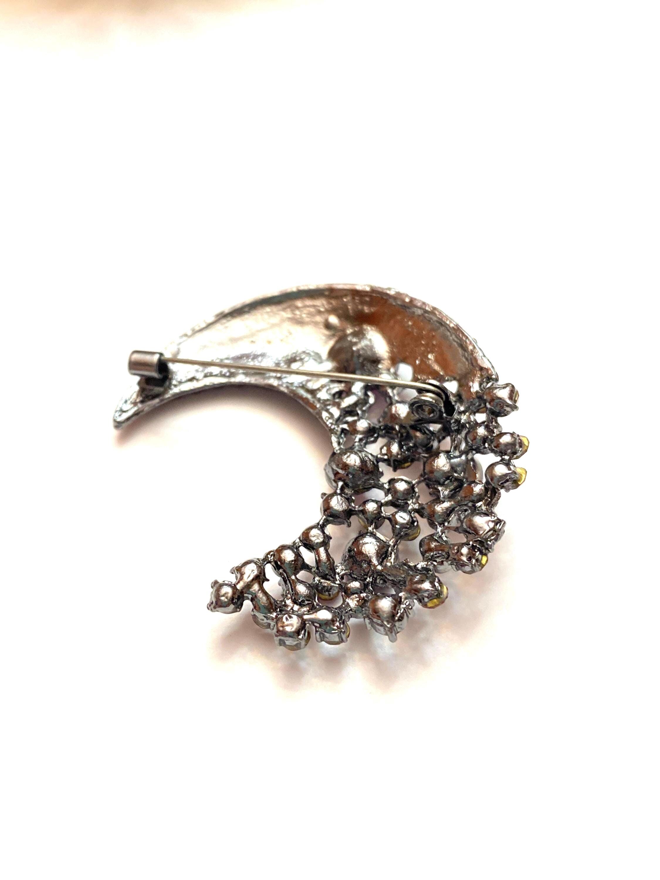 Purple Crystal Moon Rhinestone Brooch Lapel Pin Jewelry