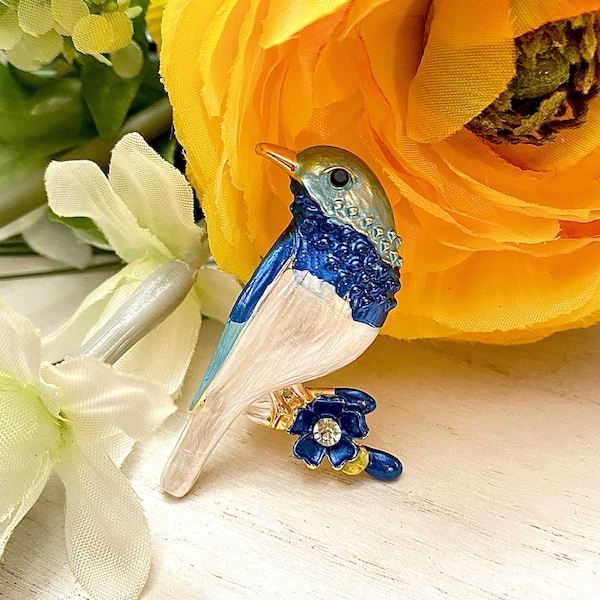 Adorable Blue Bird Brooch Pin Ornithology Bird Lover Gift " Something Blue " Weddings Bride A1937