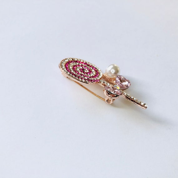 Rose Gold-tone Pink Rhinestone Swirl Candy Lollip… - image 2