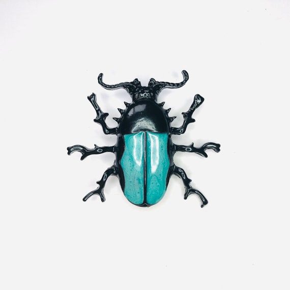 Unique Blue & Black Enamel Beetle Insects Brooch … - image 1