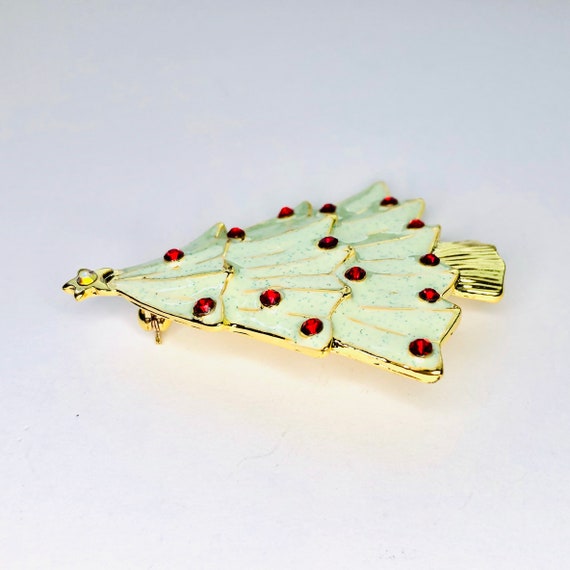 Classic Green Enamel Red Rhinestone Christmas Hol… - image 2