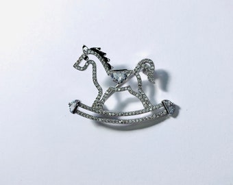 Silver-tone Sparkly Rocking Horse CZ Cubic Zircon Crystal