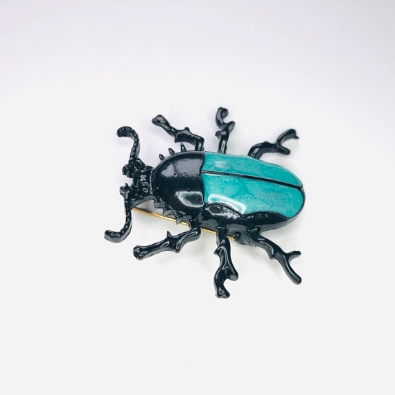 Unique Blue & Black Enamel Beetle Insects Brooch … - image 2