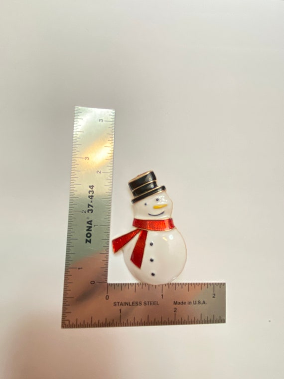 Gold-tone Adorable Happy Enamel Snowman with Red … - image 3