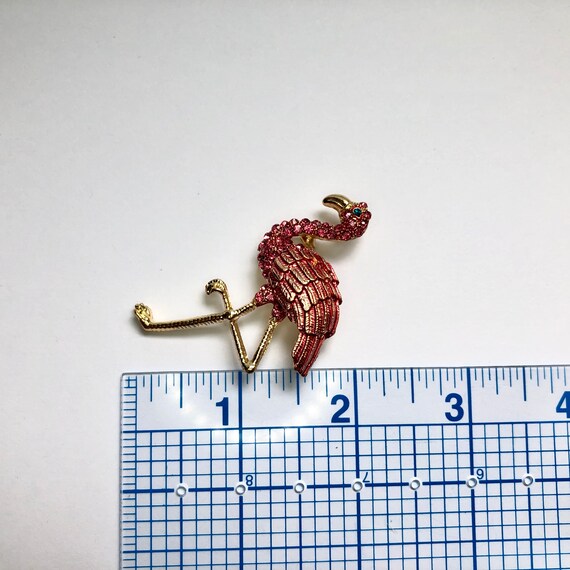 Pink Flamingo Enamel Rhinestone Animal Brooch Lap… - image 3