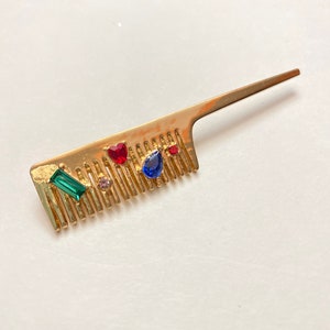 Gold Hair Comb with Rhinestones Brooch Lapel Pin Jewelry Hair Stylist Gift Hairdresser Gift Cosmetology A2022
