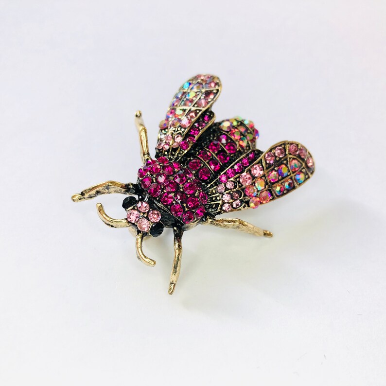 Unique Light and Dark Pink Rhinestone Bee Insect Fly Bug Brooch Animal Gift fDIY Craft Pin A1414