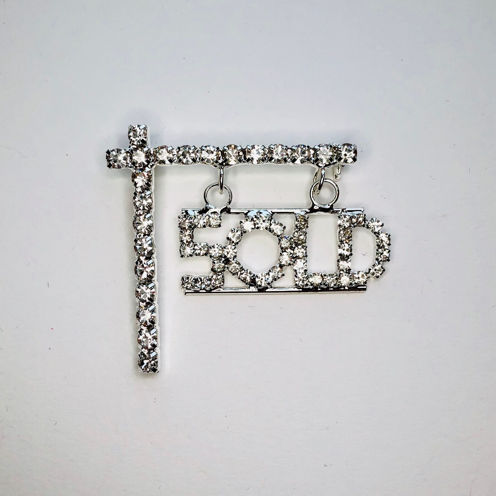 Rhinestone Crystal sold Word Brooch Real Estate Etsy UK