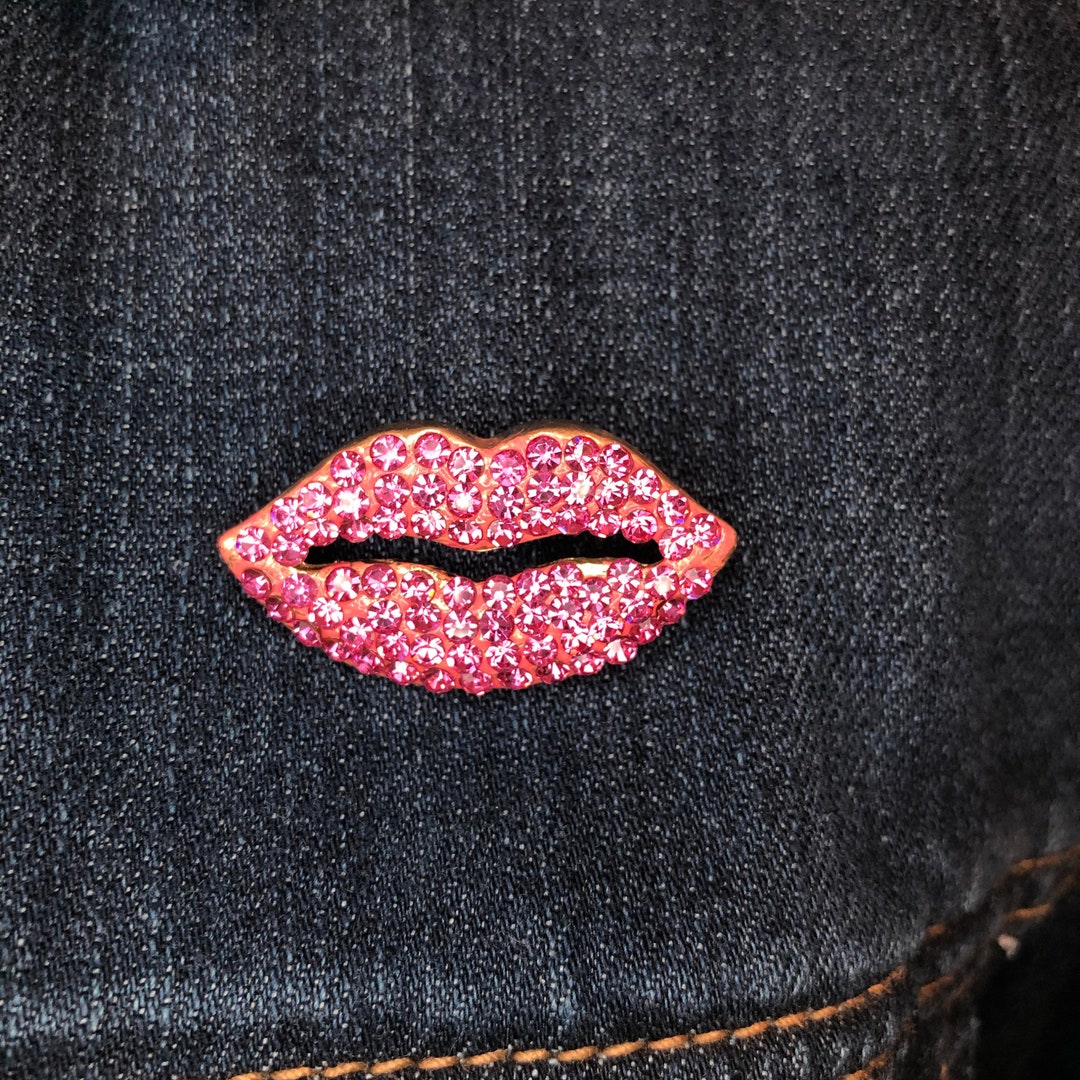 Pink Lips Kissing Kiss Pucker up Mouth Rhinestone Brooch Lapel - Etsy
