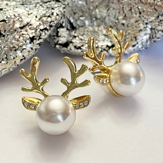 Pearl reindeer stud earrings best sale