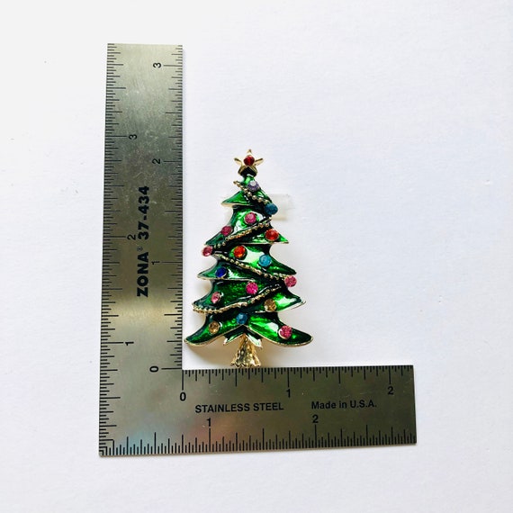 Green Enamel and Colorful Rhinestone Christmas Ho… - image 4