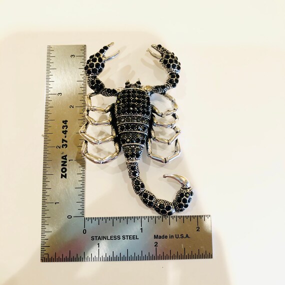 Large Silver-tone Black Rhinestone Scorpion Anima… - image 5