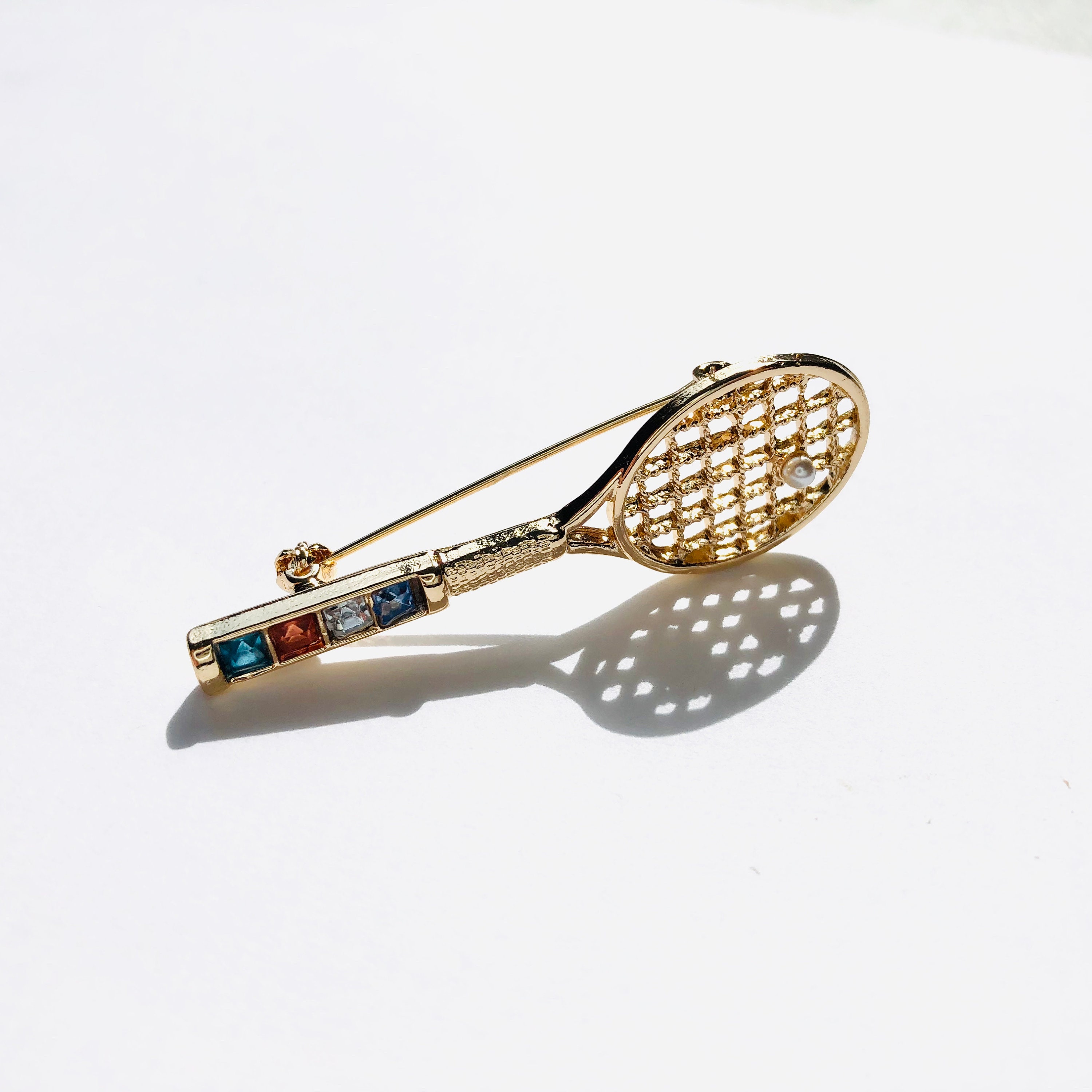 Gold-tone Hollow Out Rhinestone Crystal Tennis Racket Faux - Etsy