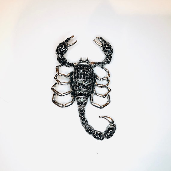 Large Silver-tone Black Rhinestone Scorpion Anima… - image 1
