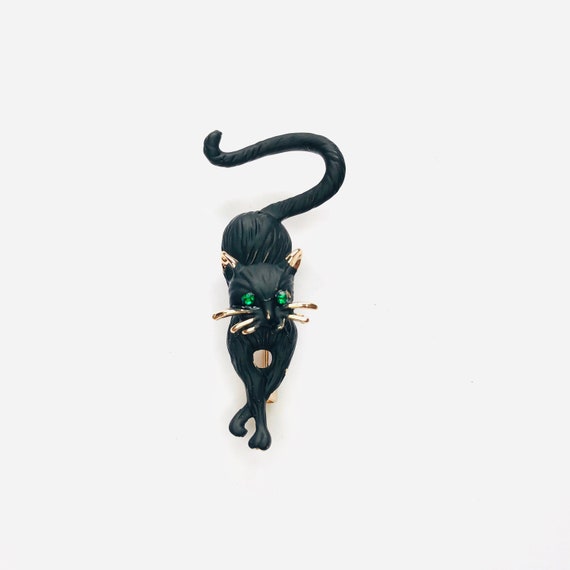 Gold-tone Black Mate Sassy Cute Black Cat with Gr… - image 1