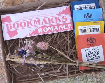 Romance Letterbox Gift - Bookmark Gift, Dried Flower Bouquet, Herbal Tea Collection