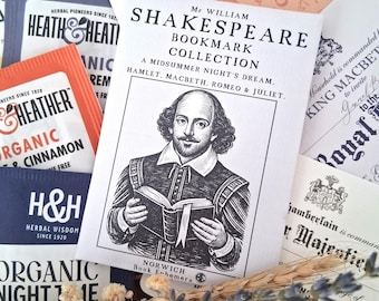 Letterbox Gift - Shakespeare Bookmark Collection, Dried Flower Bouquet and Tea Selection
