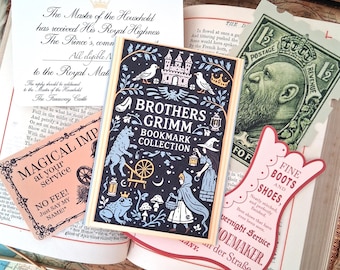Brothers Grimm Bookmark Collection: Rumpelstiltskin, Cinderella, Elves and the Shoemaker, Jack and the Beanstalk