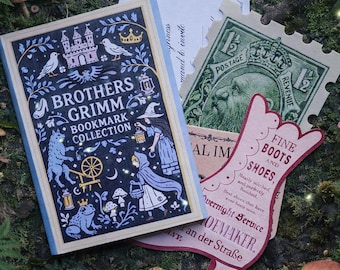 Collezione di segnalibri dei fratelli Grimm: Tremotino, Cenerentola, Gli elfi e il calzolaio, Jack e il fagiolo magico