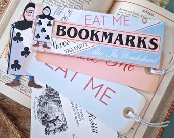 Alice in Wonderland Bookmark Collection - Pack of Five, Drink Me, Eat Me, Card Man, Mad Hatter's Invitation, W Rabbit's Business Card