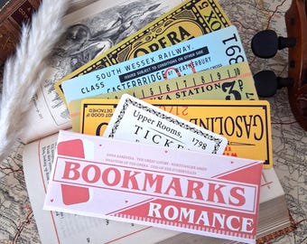 Literary Romance Bookmarks – Vintage Ticket Collection, Set of 5