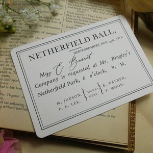 Marcapáginas de Orgullo y prejuicio de Jane Austen - Invitación de Elizabeth Bennet al baile de Netherfield