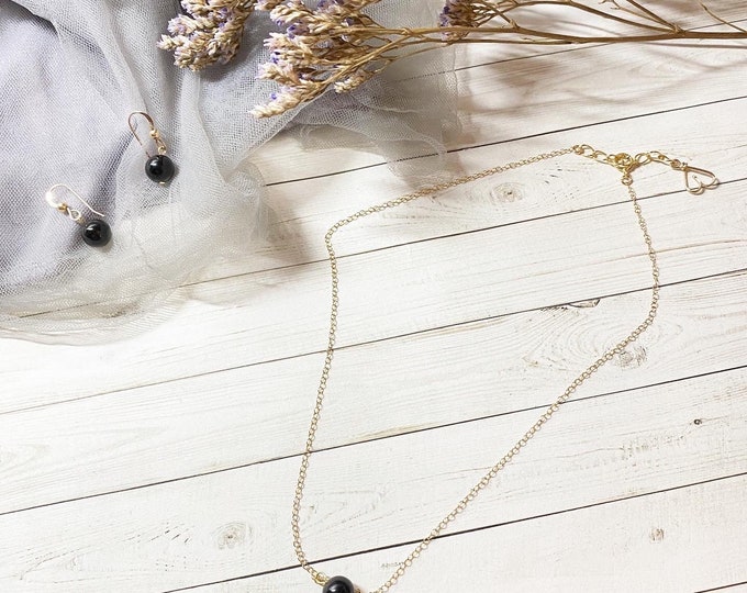Gift for woman Black tourmaline necklace Black stone Black Tourmaline Sets Healing stone jewelry Gold Black Tourmaline Jewelry Set