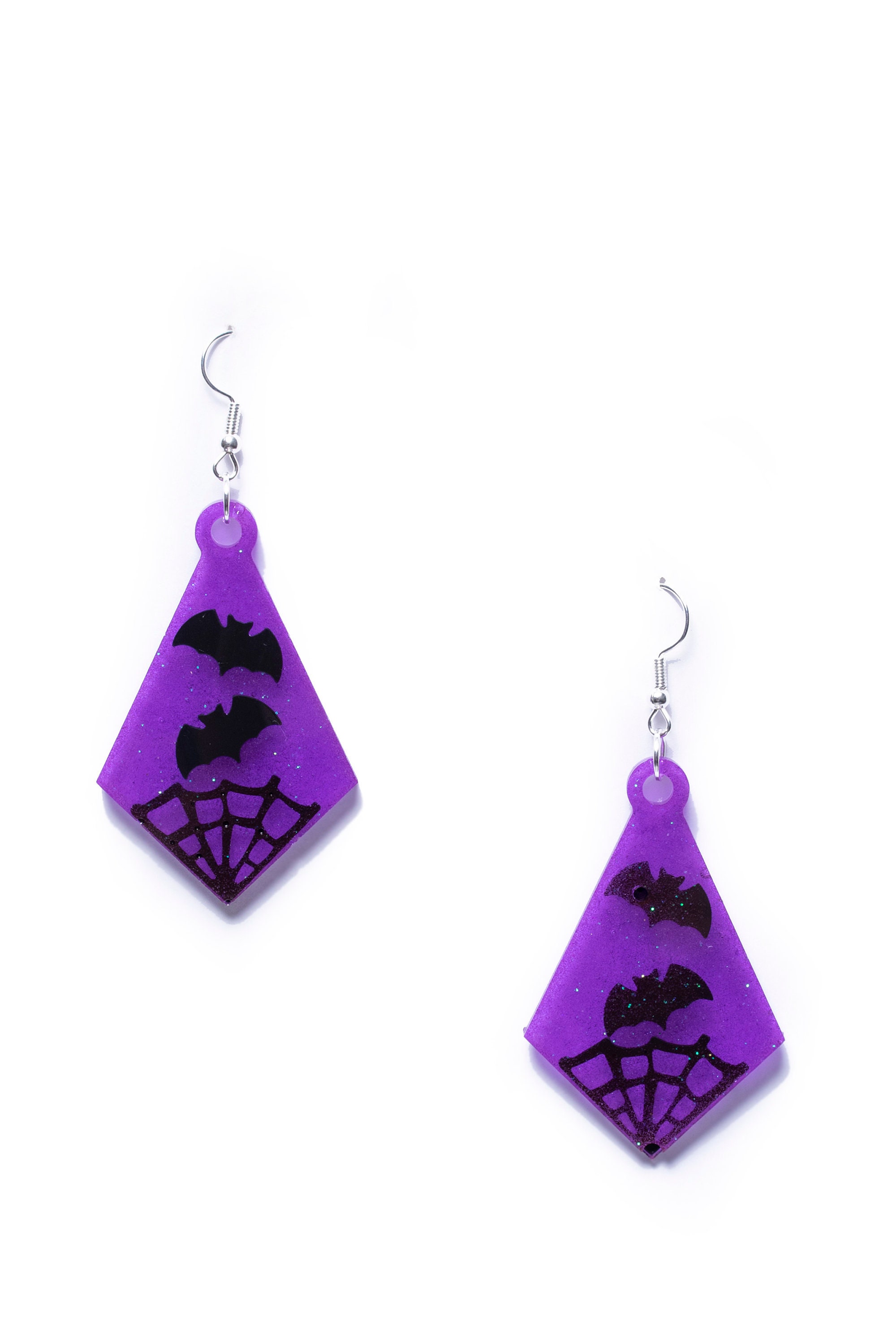 Bats & Webs Glowing Purple Diamond-shaped Bat Earrings Medium - Etsy