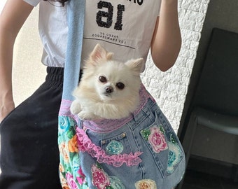 Pets hands-free dog sling, Chihuahua carrier sling , Handmade dog bag