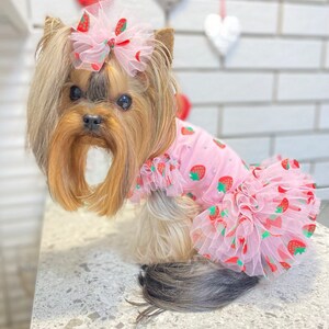 XXS Valentines small dog dress , Puppy pink ruffle dress princess style