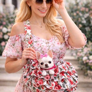 Floral Dog Sling Carrier, Lightweight Summer Puppy Purse, Chihuahua Tote Bag