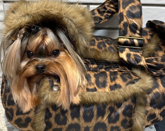 Animal Print Small Dog Carrier: Faux Mink Fur, Hands-Free Sling