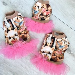 Yorkie girl dress with tutu XXS, Chihuahua girl clothes