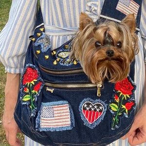 Small dog carrier with patches, Pet carrier sling