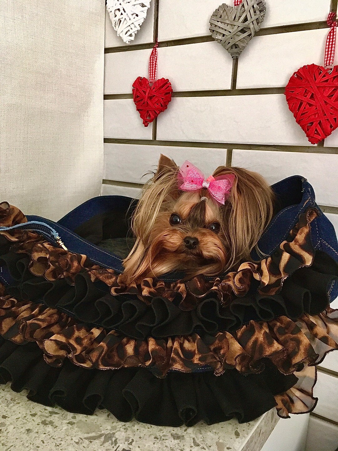 Ruffles crossbody teacup dog carrier purse Cat sling denim Etsy.de