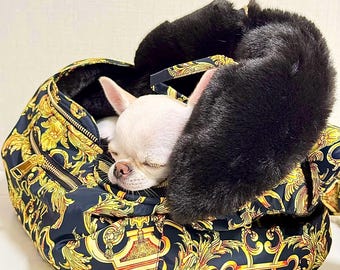 Luxury small dog carrier faux fur lining