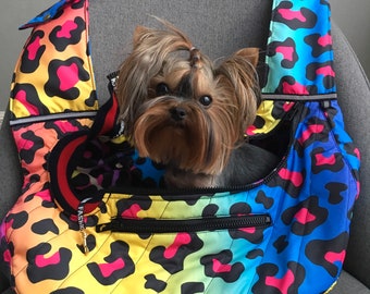 Small dog carrier rainbow leopard pattern, Small pet carrier