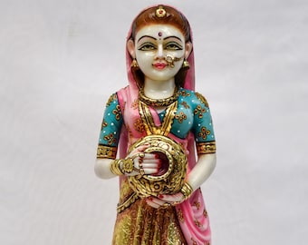 HandCrafted Woman Statue | Rajasthani Lady Statue | Sculpture | Art Object | Collectibles | Birthday Gift | Decorative Statue