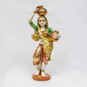 100% Natural white marble hand carved famous Indian lady statue , handmade lady figure stone sculpture art object collectible
