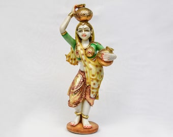 100% Natural white marble hand carved famous Indian lady statue , handmade lady figure stone sculpture art object collectible