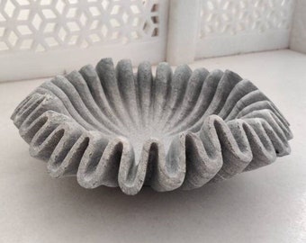 Natural Marble Vintage Bowl | Ruffled Marble Bowl | Scallop Bowl | Fruit Bowl | Jewellery Dish Bowl | Birthday Gift | Ring Dish | Gift