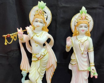 Estatua de mármol blanco de Radha Krishna, estatua del Señor Krishna, estatua de la diosa Radha, estatua de dios hindú, estatua de mármol, estatua de dios, yoga