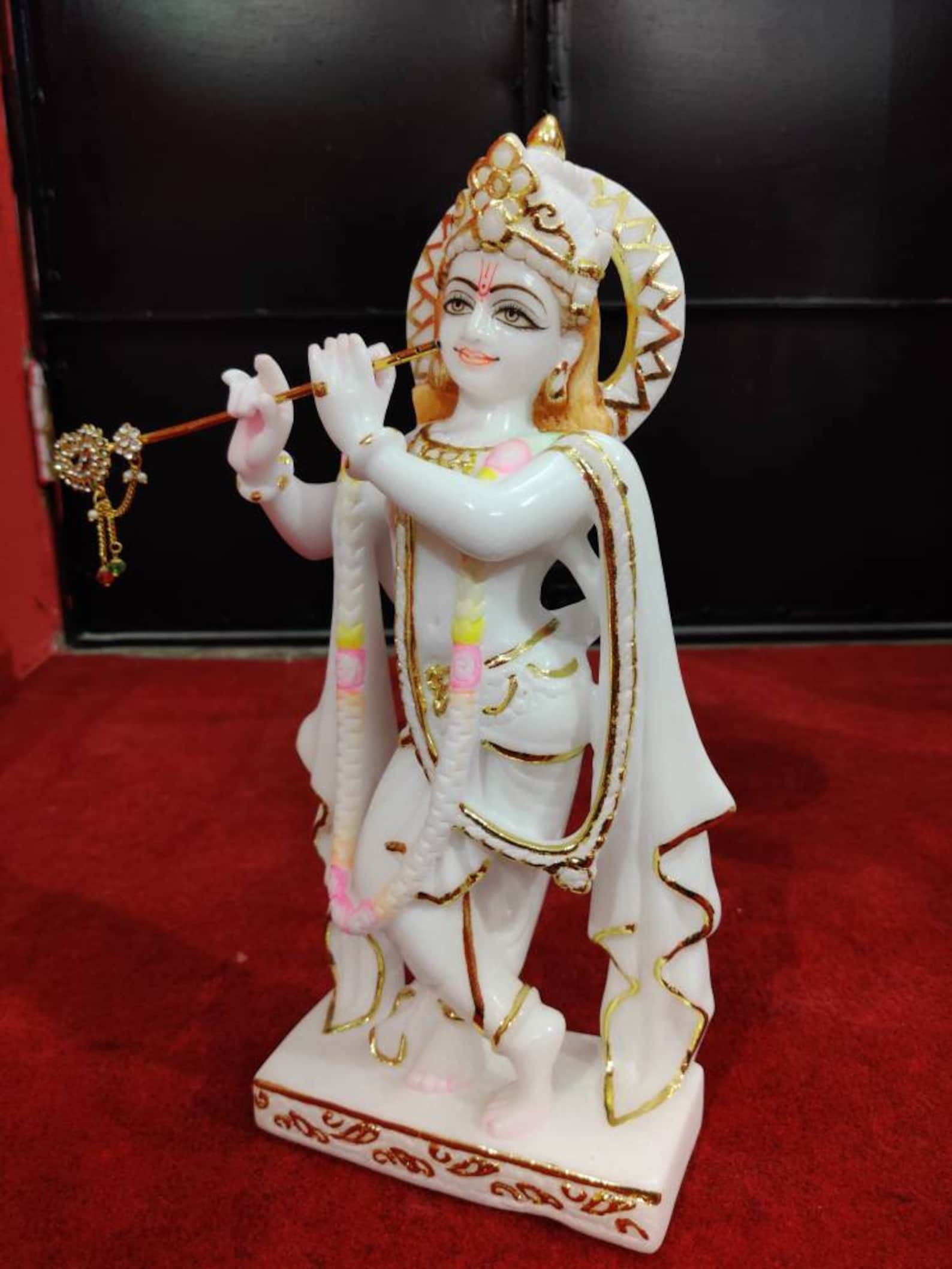 12 Inch 30 Cm Krishna White Marble Statue Lord Krishna Etsy