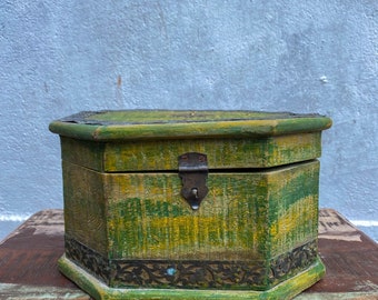 Vintage Hand Made Wooden Jewellery Box With Metal Work