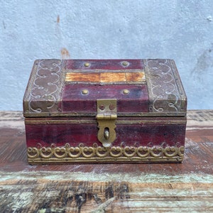 Vintage Hand Made Wooden Jewellery Box With Metal and Bone Work