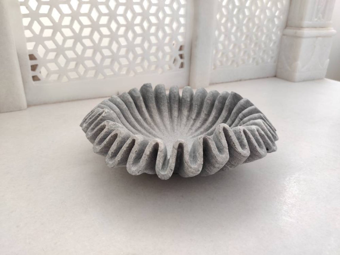 Natural Marble Vintage Bowl Ruffled Marble Bowl Scallop Etsy