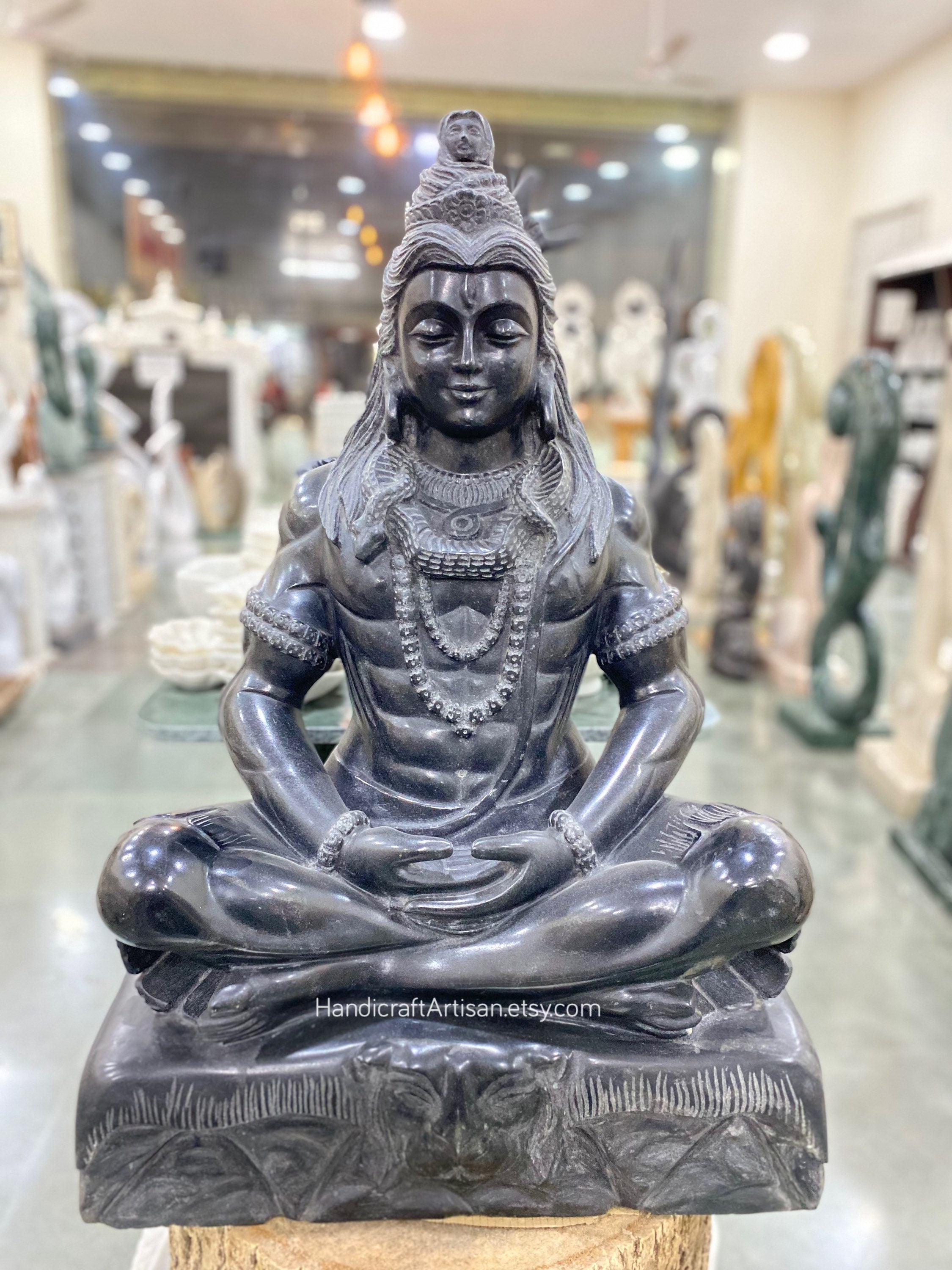 瞑想するシヴァ神、シヴァ大理石像、美術品、収集品、石像、ヒンドゥー