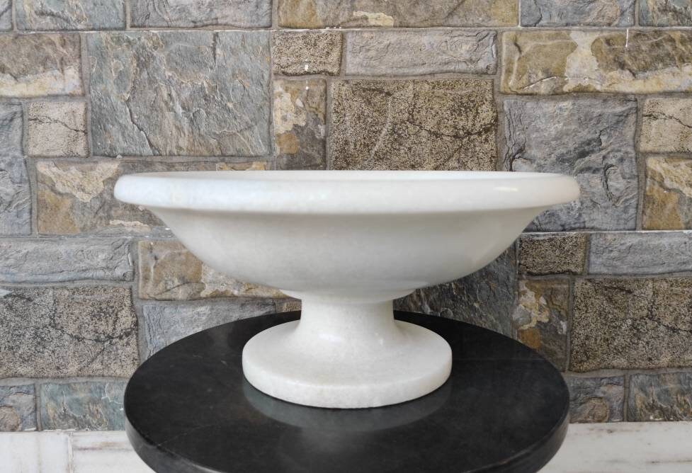 Multipurpose Hand Carved Marble Bowl With Pedestal Stone Etsy